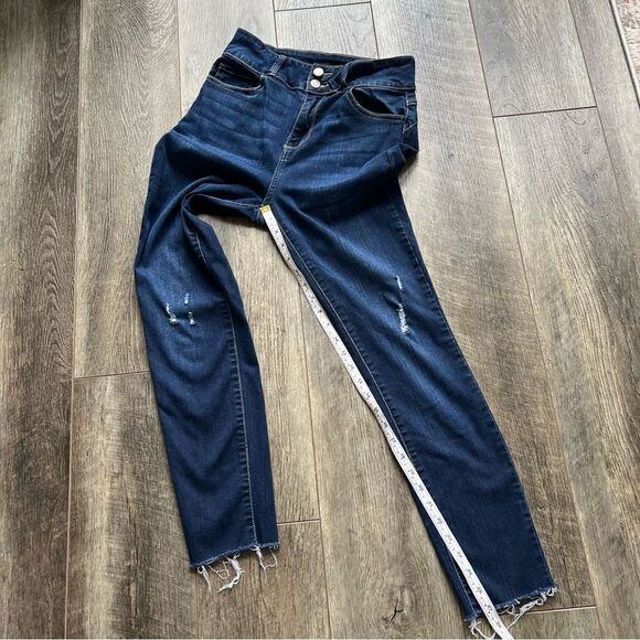 Cello High Rise Skinny Jeans Frayed Hem Lightly Distressed Size 9 Dark Blue - Picture 4 of 11